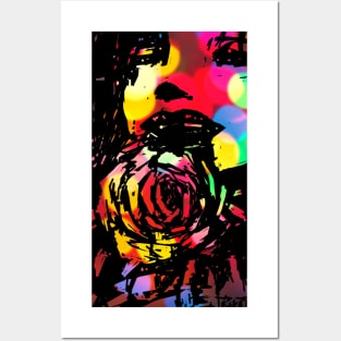 woman with rose bokeh design Posters and Art